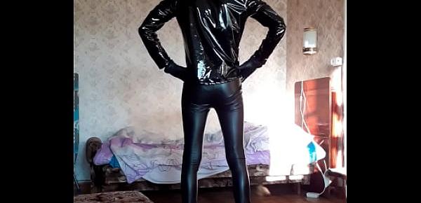  Guy in leather leggins and PVC jacket